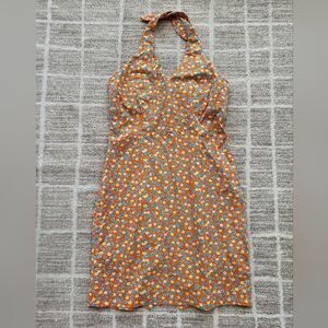 Ralph Lauren Floral Print Halter Dress Size 4 Hacienda Mandarin Cotton & Lycra